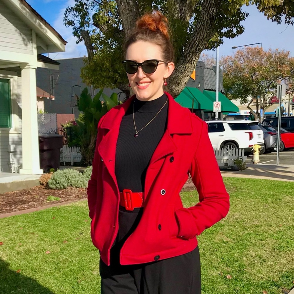 Red Double-Breasted Pea Coat - Old Navy - MEDIUM TALL
